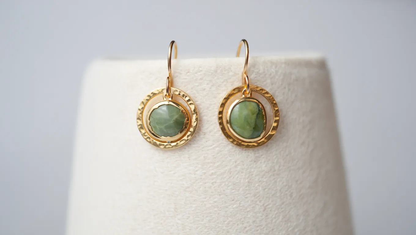 Artisan Circle Earrings - Handmade gold and sage earrings