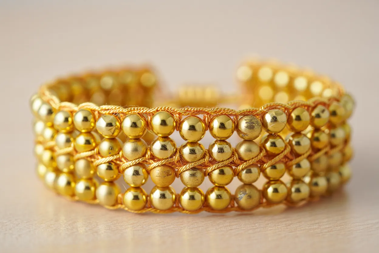 Woven Bead Bracelet - Handcrafted bracelet with golden beads