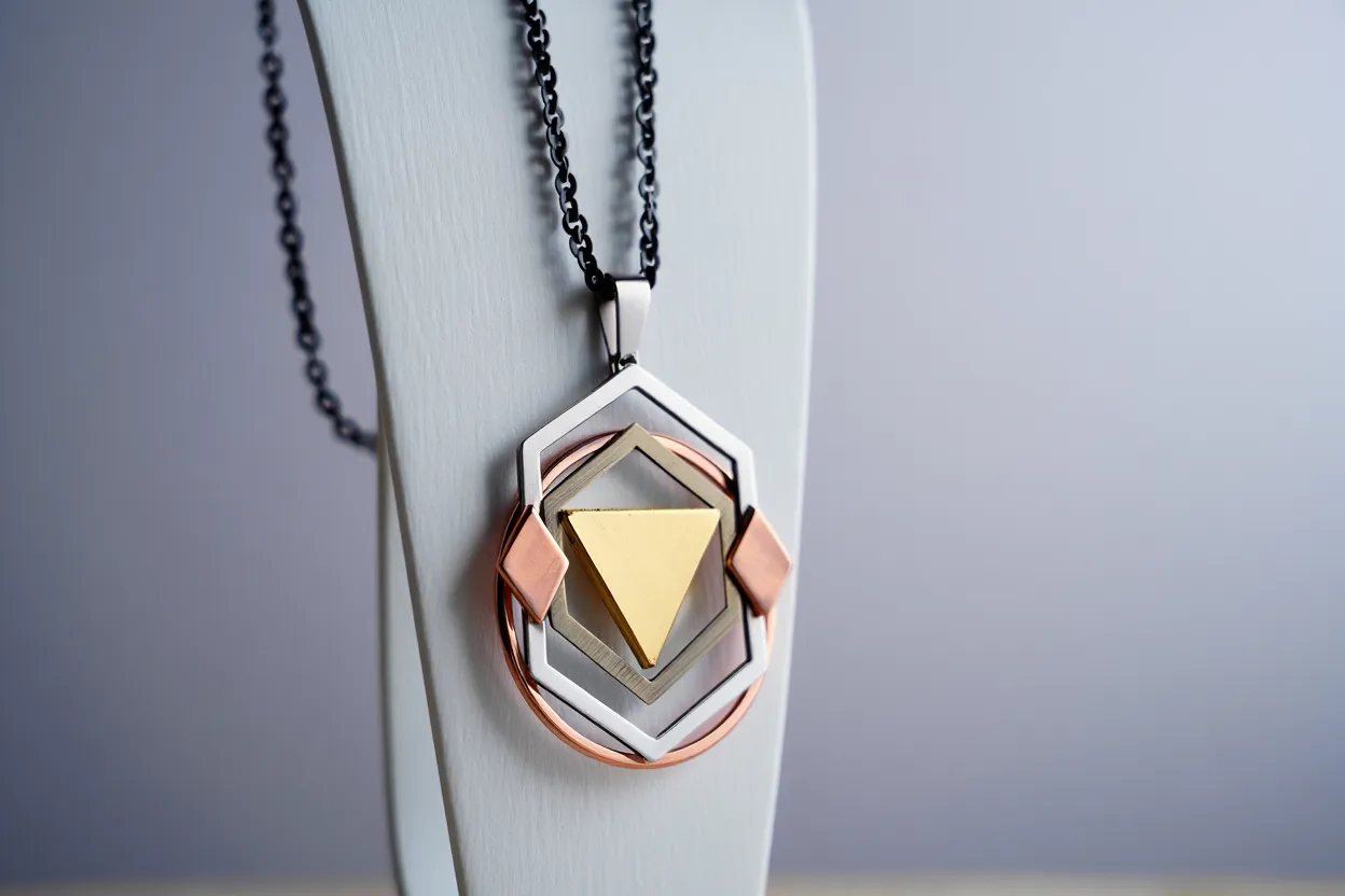 Geometric Pendant Necklace - Handmade statement necklace